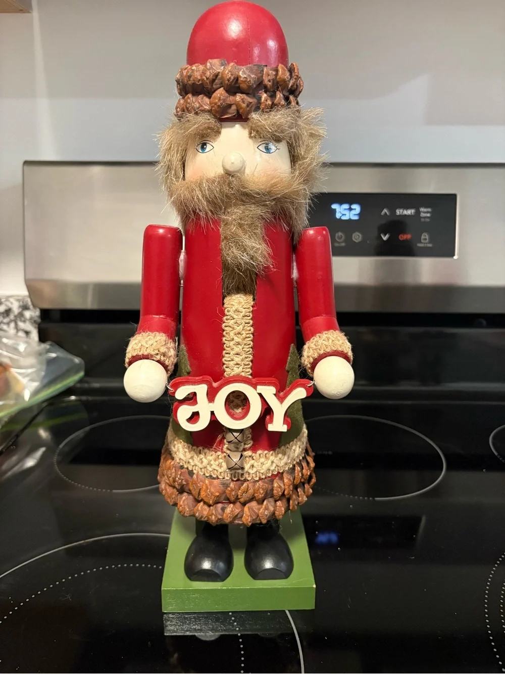 Wooden Red Nutcracker Holiday Figurine with JOY Sign